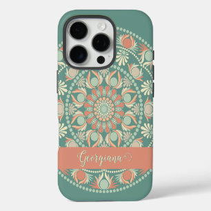 Personalized Ornate Retro Sage and Sand Mandala iPhone 16 Pro Case