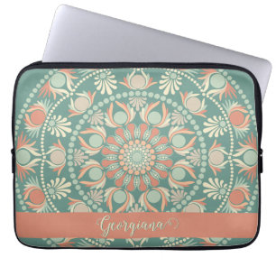 Personalized Ornate Retro Sage and Sand Mandala Laptop Sleeve