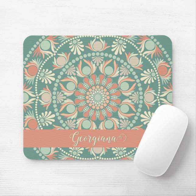 Personalized Ornate Retro Sage and Sand Mandala Mouse Pad (With Mouse)
