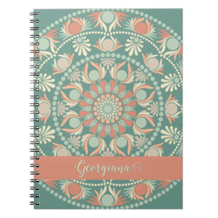 Personalized Ornate Retro Sage and Sand Mandala Notebook