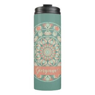 Personalized Ornate Retro Sage and Sand Mandala Thermal Tumbler