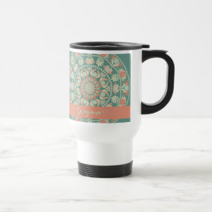 Personalized Ornate Retro Sage and Sand Mandala Travel Mug