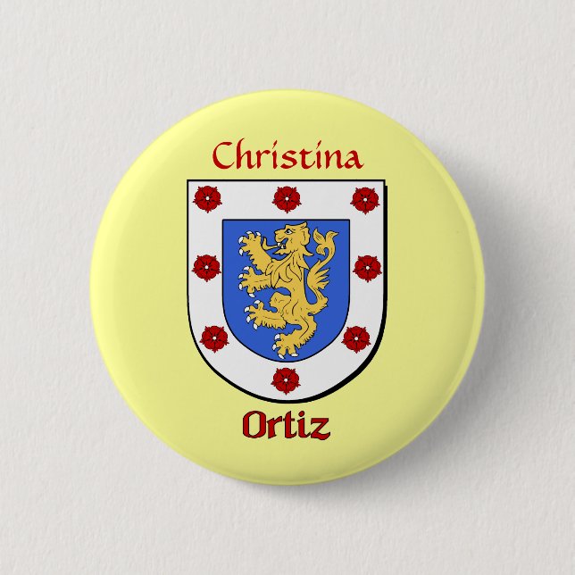 Personalized Ortiz Historical Shield 2 Inch Round Button (Front)