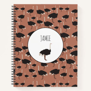 Personalized Ostrich Bird Illustration Pattern  Notebook