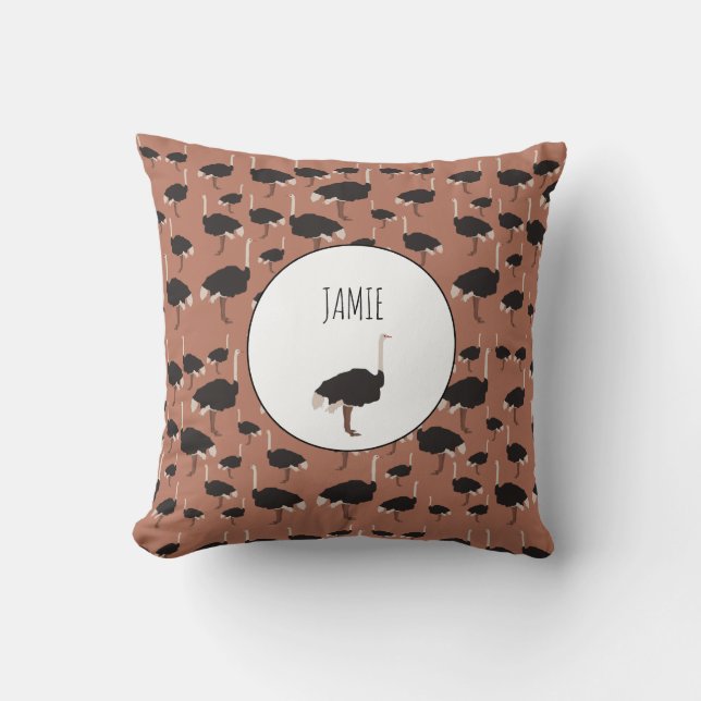 Personalized Ostrich Bird Illustration Pattern  Throw Pillow (Front)