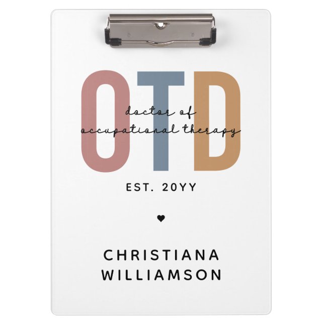 Personalized OTD Doctor of Occupational Therapy Clipboard (Front)