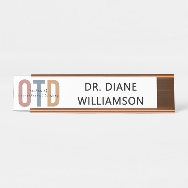 Personalized OTD Doctor of Occupational Therapy Desk Name Plate (Front)