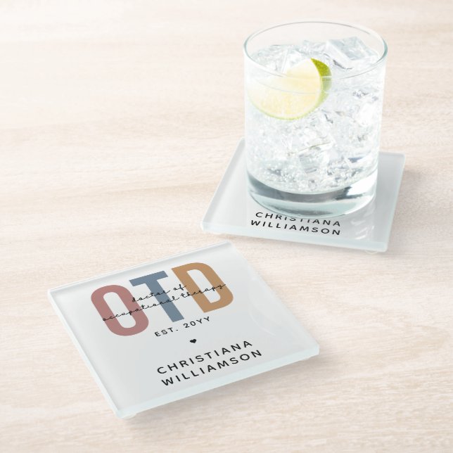 Personalized OTD Doctor of Occupational Therapy Glass Coaster (Angled)