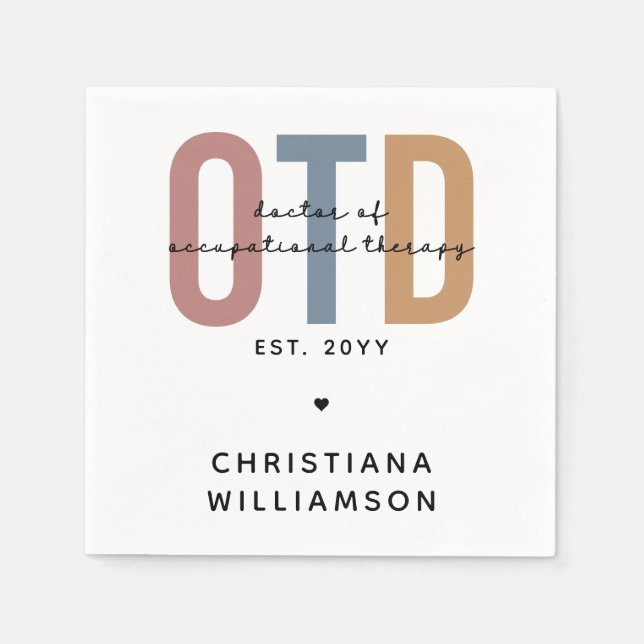 Personalized OTD Doctor of Occupational Therapy Napkin (Front)