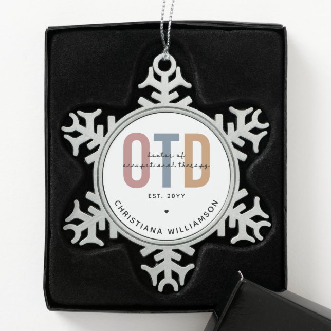Personalized OTD Doctor of Occupational Therapy Snowflake Pewter Christmas Ornament (Box)