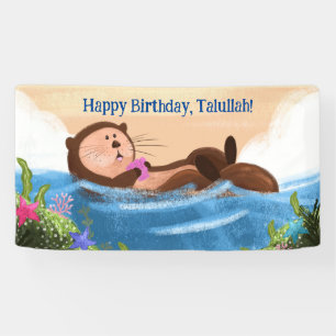 Personalized Otter Birthday - Cute Aquatic Animal Banner