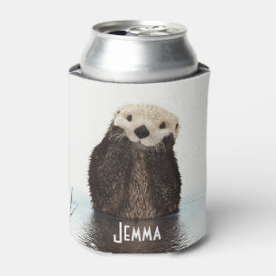 Personalized Otter In Water drawing Can Cooler