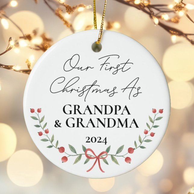 Personalized Our First Christmas As Grandparents Ceramic Ornament (Creator Uploaded)