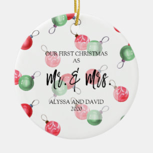 Personalized Our First Christmas As Mr & Mrs Ceramic Ornament
