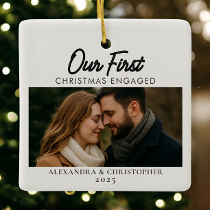 Personalized Our First Christmas Engaged Ceramic Ornament