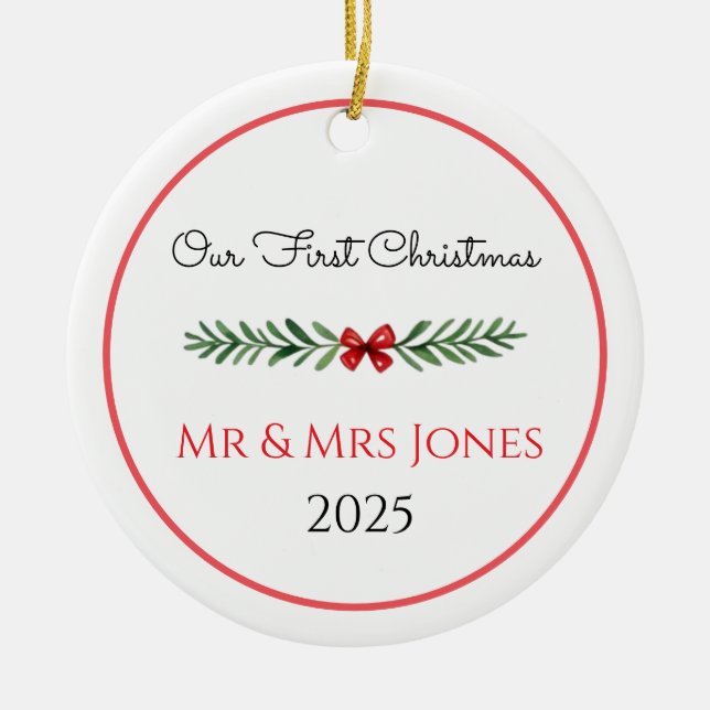 Personalized Our First Christmas Greenery Ornament (Front)