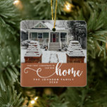 Personalized Our First Christmas In Our New Home  Ceramic Ornament<br><div class="desc">Celebrate the joy of your first Christmas in your new home with our Personalized "Our First Christmas In Our New Home" Ceramic Ornament in a charming terracotta hue. This elegant ornament is designed to mark the special occasion with a touch of warmth and sophistication. Featuring a customizable photo and text,...</div>