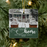 Personalized Our First Christmas In Our New Home  Ceramic Ornament<br><div class="desc">Celebrate the joy of a new beginning with our Emerald Green Personalized "Our First Christmas In Our New Home" Ceramic Ornament. Perfectly designed for those who’ve just moved into their dream home, this ornament features a rich emerald green colour that adds a touch of elegance to your holiday decor. Personalized...</div>