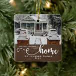 Personalized Our First Christmas In Our New Home  Ceramic Ornament<br><div class="desc">Celebrate the joy of your first Christmas in a new home with our Personalized "Our First Christmas In Our New Home" Ceramic Ornament in a warm brown hue. This elegant ornament is thoughtfully designed to mark the special occasion of settling into a new space. Featuring a customizable photo and text,...</div>