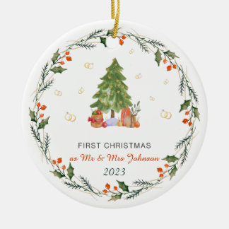 Personalized Our First Christmas Married Ceramic Ornament