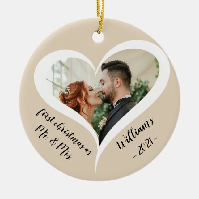 Personalized Our First Christmas Married Ceramic Ornament (Front)