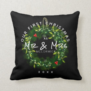 Personalized Our First Christmas Married Newlywed Throw Pillow