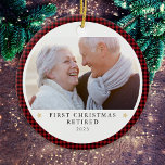 Personalized Our First Christmas Retired Photo Ceramic Ornament<br><div class="desc">Personalize this ornament with favourite photo of your retirement to create a keepsake ornament to hang on your tree.</div>