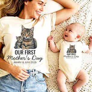Personalized Our First Mother’s Day Cat  Baby Bodysuit