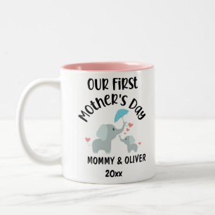 Personalized Our First Mother's Day Elephants 2022 Two-Tone Coffee Mug
