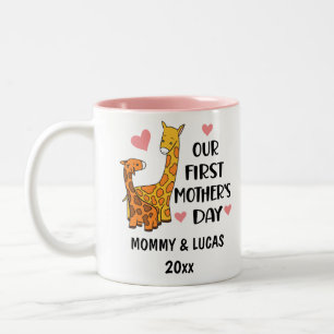 Personalized Our First Mother's Day Giraffe 2024 Two-Tone Coffee Mug
