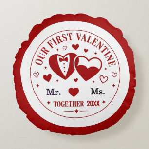 Personalized "Our First Valentine" Mr. & Ms.  Round Pillow