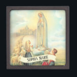 Personalized Our Lady of Fatima Rosary Jewellery Gift Box<br><div class="desc">This is a beautiful traditional vintage image of Our Lady of Fatima,  Our Lady of the Rosary with the Fatima children,  Lucia,  Jacinta & Francisco,  Sheep,  and the Basilica at Fatima in the distance.</div>