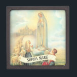 Personalized Our Lady of Fatima Rosary Jewellery Gift Box<br><div class="desc">This is a beautiful traditional vintage image of Our Lady of Fatima,  Our Lady of the Rosary with the Fatima children,  Lucia,  Jacinta & Francisco,  Sheep,  and the Basilica at Fatima in the distance.</div>