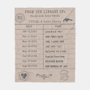 Personalized "Our Love Story" Library Card Fleece Blanket