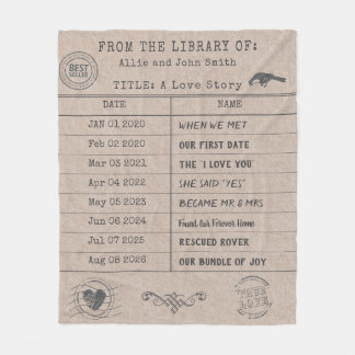 Personalized "Our Love Story" Library Card Fleece Blanket