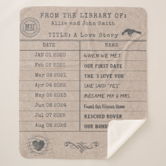 Personalized "Our Love Story" Library Card Sherpa Blanket
