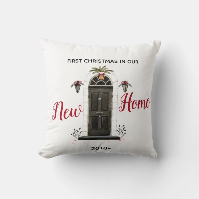 Personalized Our New Home Christmas Throw Pillow (Front)