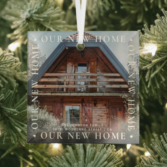 Personalized 'Our New Home' Modern Photo Glass Ornament (Insitu)
