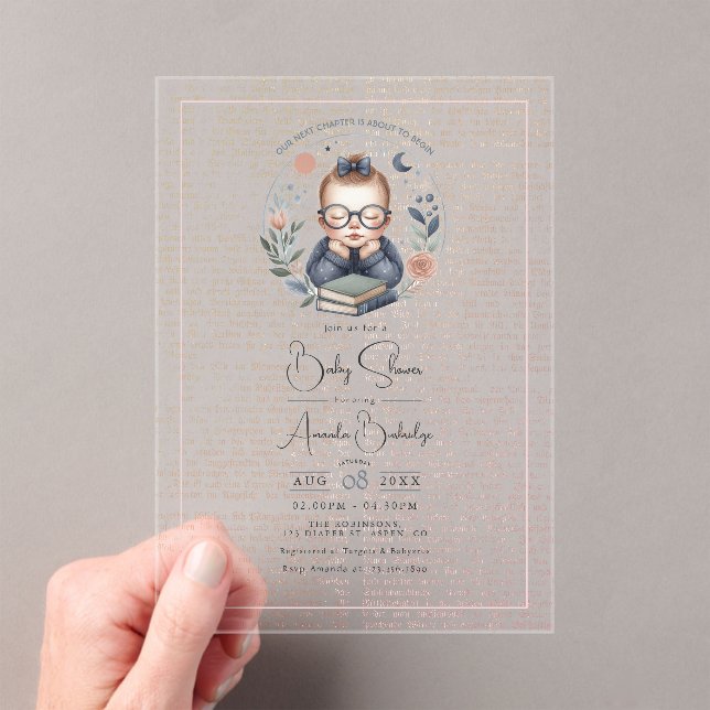 Personalized Our Next Chapter Baby Shower Acrylic Invitations (Insitu (Handheld))
