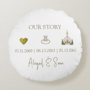 Personalized Our Story Wedding Round Pillow