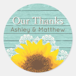 Personalized Our Thanks Sunflower & Lace Classic Round Sticker