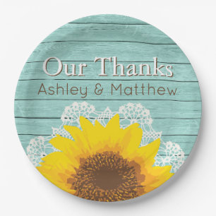 Personalized Our Thanks Sunflower & Lace Paper Plate