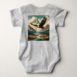 Personalized outdoorsman bald eagle mountain range baby bodysuit