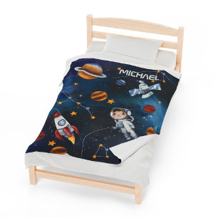 Personalized Outer Space and Astronaut Fleece Blanket