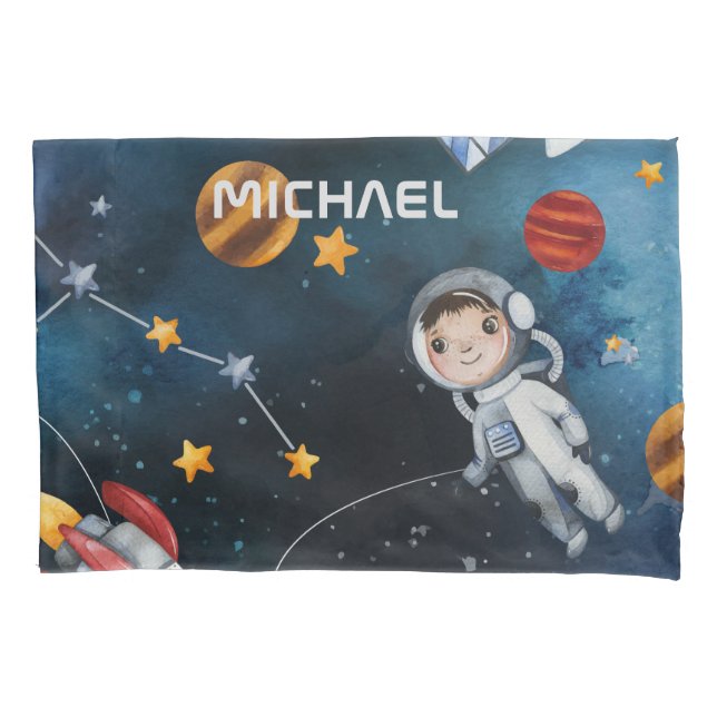 Personalized Outer Space and Cute Astronaut Pillowcase (Front)