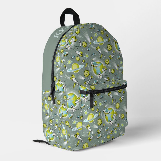Personalized Outer Space Astronaut Print Backpack (Back Corner Left)