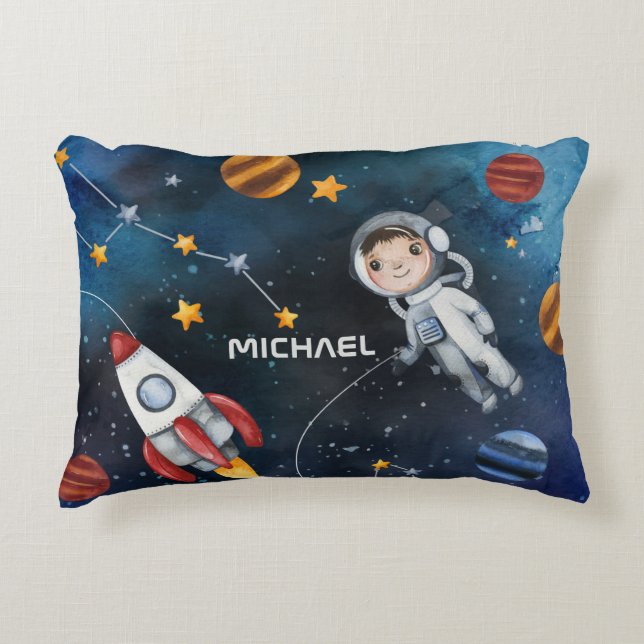 Personalized Outer Space Astronaut Shuttle Accent Pillow (Front)
