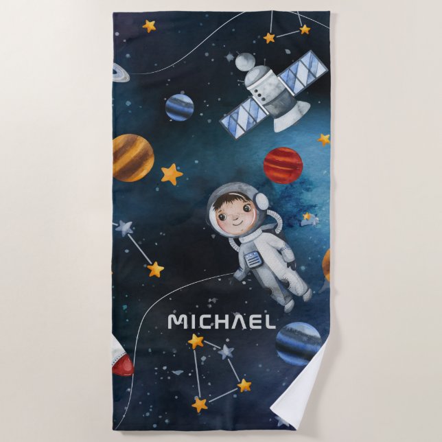 Personalized Outer Space Astronaut Shuttle Beach Towel (Front)