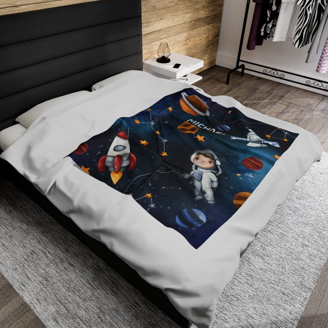 Personalized Outer Space Astronaut Shuttle  Fleece Blanket (Outer Space Astronaut Boy Custom Sherpa Blanket)