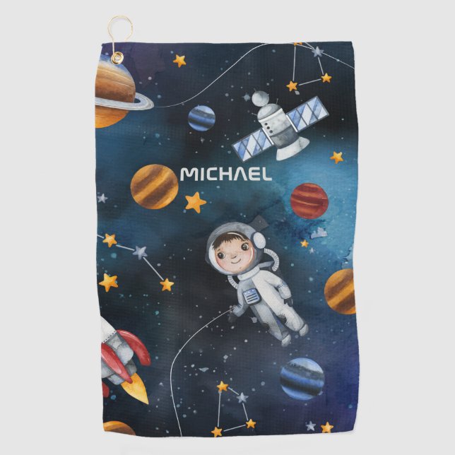 Personalized Outer Space Astronaut Shuttle Golf Towel (Front)